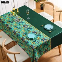 DFMEI 에스닉 타원형 식탁보 방수 방유 방열 PVC 식탁보 식탁보 티테이블보, 향모민풍-묵록, 140*220cm