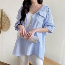 후드 롤업 스트라이프셔츠