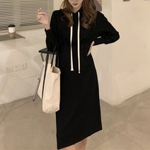 [당일배송주말특가] -3kg효과 편안한 쭈리면 후드 롱 원피스