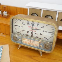 빈티지 소품 오래된 사각 라디오 탁상시계 예쁜방 거실인테리어 고급 책장 고등학생선물 카페소품 생일선물, 골드
