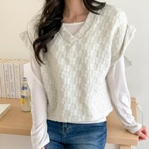 여자 울베스트 브이넥 유니크 캡소매 니트조끼