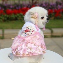 애완동물공주 웨딩드레스 애완견개고양이결혼치마 봄여름옷동물한복, 핑크색