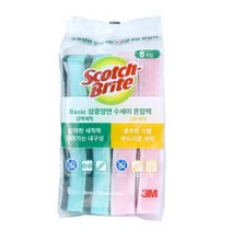 쓰리엠 스카치브라이트 베이직 삼중양면 수세미 혼합팩, 2개, 8개입