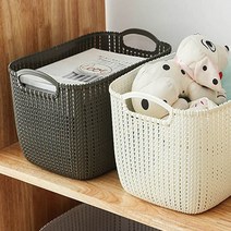 제이와이홀딩스 북유럽 라탄 바구니 수납 손잡이 왕골 소쿠리, 1개, 화이트(중)