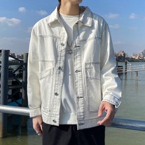 kirahosi 키라호시 화이트 데님 자켓 남성 밝은 라인 유행 자켓 남성 트렌디 일본식 Ruffian 잘 생긴 여름 거리 데님 자켓 P17KBV