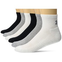 Under Armour 코튼 콰터 양말 멀티페어 트루 그레이 헤더 (6쌍) XL, Medium_True Gray Heather Assor