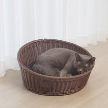 고양이 라탄 바구니 하우스 숨숨집 강아지집, 다크브라운 (089)