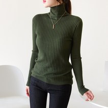 데일리앤 포렌 여성 터틀넥 슬림핏 폴라 골지 니트 티셔츠