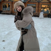 DFMEI 화이트 오리털 패딩 여중 롱 한국판 빅 퍼 카라 루즈핏에 도톰 롱 슬립 겨울 코트
