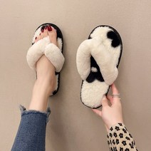 인조 퍼 플러시 플립 플롭 슬리퍼 여성용 가을 실내 야외 바닥용 코튼 신발 슬라이드 겨울