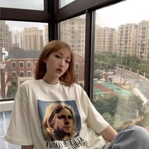 커트 코베인 헌정 디스트레스 워싱 빈티지 반팔 티셔츠