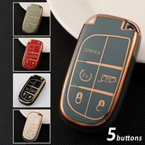 지프 레니게이드 컴퍼스 그랜드 체로키 크라이슬러 300C 랭글러 닷지 TPU 자동차 키 커버 케이스 포브 셸 체인, 5버튼 키 커버, 회색