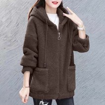 도톰 뽀글이 양털 미디롱 후드 코트 하늘비즈 A25 D059C302