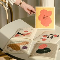 환경을 생각한 생분해 독일 행주 일러스트 감성 자연분해 셀룰로오스 미니 주방 수건 흡수 좋은 막수건 카페 센스있는 신혼부부 집들이 선물 답례품 인스타행주 행주의중독 다회용 일회용, 5P