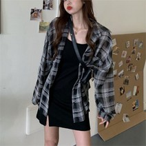 셀러허브 여성패션 [오노마] ONM 여자 체크 남방 깔금 블랙 끈나시 원피스 세트
