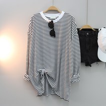 에니 단가라 루즈핏 티셔츠 빅사이즈 오버핏 긴팔티 라운드 스트라이프 박스티