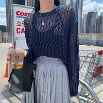 겟잇미 네프 매쉬 그물 라운드 반팔 니트