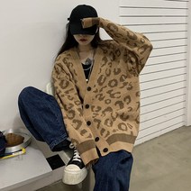 여성 가을 겨울 레오파드 프린트 v넥 자켓 니트 가디건 하늘비즈 A31 D861M435