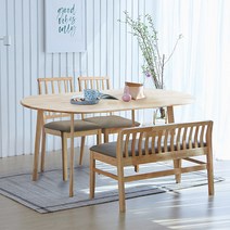 베스트리빙 캔버라 로체 4인 원목 식탁세트/의자2개+벤치의자 2color, 1500타원/내츄럴