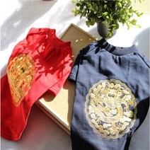 강아지 배자 대형견 설날 한복 티셔츠 S-XL, 레드, L(대)