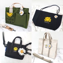 언즈 스마일 숄더백 에코백 캔버스백 피크닉 학생 토트백 미니 가방