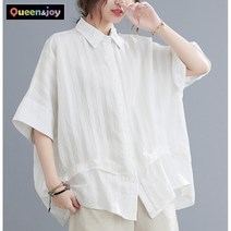 퀸앤조이 미녀77 심플 가오리 오버핏 반팔 셔츠