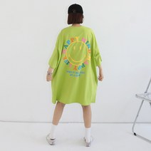 애플망고샵 여성 빅사이즈 반팔 해피 발포 롱박스티 오버핏 빅박스 캐주얼 여름 티셔츠