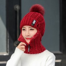 산호 양털 여성 니트 모자 지퍼 스카프와 여성을위한 모피 따뜻한 겨울 모자를 추가 얼굴 따뜻하게 Balaclava Pompoms 모자를 유지