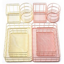 골드 로즈골드 바구니 스틸 와이어 메탈 철제 바스켓, (직사각바스켓)트레이 대, 1개