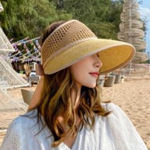여자 챙넓은 여름 리본 펀칭 야유회 썬캡 라피아 모자