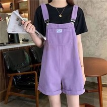 하이 스트리트 여성용 짧은 진 오버올 스트리트웨어 캐주얼 프레피 스타일 솔리드 컬러 멜빵 반바지 점프 슈트 한국 신제품