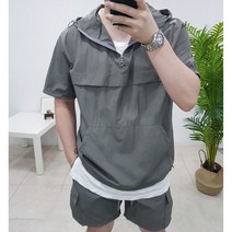남자 여름 후드 반집업 아노락 카고 반바지 세트