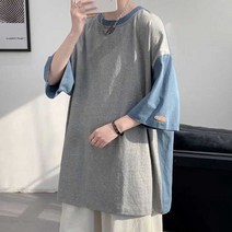 남자 여름 상의 배색 반팔티 투톤 티셔츠 데일리룩:No6482ea