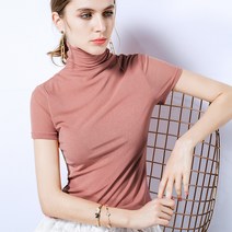 아이엠몽 여성 반팔 하이 넥 티셔츠 코우폴라