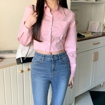 시크블랙 네크론 투포켓 핀턱 크롭 긴팔 셔츠