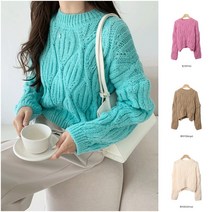 케이블 꽈배기 핫핑크 모티브 스웨터 가오리 모헤어 세미크롭 부클 가오리핏 니트