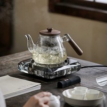 티포트 차 주전자 티 내열 유리 가열기 인덕션 세트, B타입 인덕션 + 원형 냄비 주전자