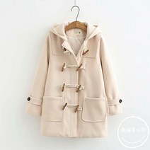 떡볶이 단추 오버핏 모직 후드 더플 코트 캐주얼 반코트 더블코트 LP1916