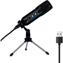 마이크 USB 삼각대 스탠드가 있는 콘덴서 키트 스튜디오 녹음 음성 해설 및 팟캐스트 스트리밍용 컴퓨터 노트북, 블랙, 한 사이즈