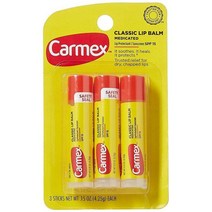 Carmex 클래식 립밤 오리지널 4.3g(0.15온스) 스틱 3개 (2팩 스틱 6개), 3 Count (Pack of 1)