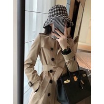 해외직구 여성 간절기 트렌치 코트 자켓 프리미엄 기질 카키 트렌치코트 여미 2021년 작은 키 잉글리시-93310