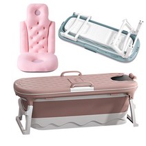 BBEDA 접이식 이동식 욕조 매트 2 세트 성인 간이 폴딩 반신욕조, 중형핑크(욕조+매트)
