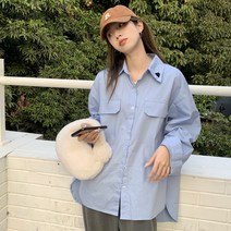 카라넥 셔츠 일찍이 여성 이너웨어 봄가을 2022 디자인감각 보이핏 볼륨 와이드 루즈핏 긴소매 상의 4137339234