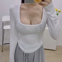 둥근 골지 지젤 스퀘어넥 크롭긴팔티 4색