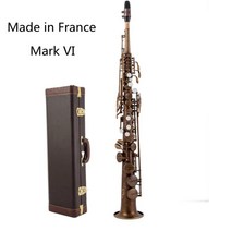 Made in France Mark VI 브래스 스트레이트 소프라노 색소폰 색소폰 Bb B 플랫 목관 악기 내추럴 쉘 키 카브 패턴