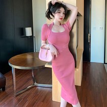 [하나비] 데그라하이루 여성 여름 3컬러 무지 라운드넥 타이트한 섹쉬 반팔 미디원피스