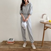 여자 일상 캐주얼 트레이닝 조거 크롭 후드 점프수트