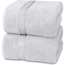 미국 점보 목욕 큰타월 2피스 600GSM 100퍼센트 링스펀 코튼 고흡수성 및 퀵 드라이 초대형 88.9 x 177.8cm, 2개, B. 실버