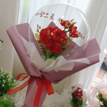 효정Flower 미니 카네이션 용돈 풍선 꽃다발, 용돈 불포함, 레드