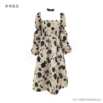 플라워 원피스 봄가을 퍼프 소매 캐주얼 스커트자 뉴타임즈 C11 T870Y558